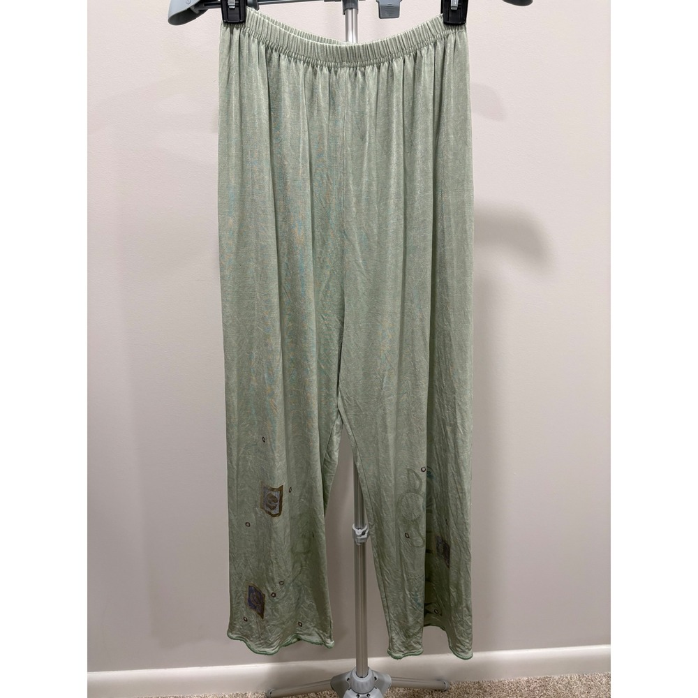 Bluefish Green Pull On Hand Printed Pants Artsy Art To Wear Size 0 Vintage